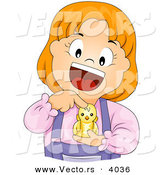 Cartoon Vector of Happy Girl Holding Baby Yellow Bird by BNP Design Studio