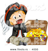 Cartoon Vector of Happy Pirate Boy Opening Treasure Chest Full of Gold and Jewels by BNP Design Studio