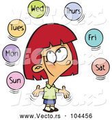 Cartoon Vector of Happy Red Haired White Girl Learning the Days of the Week by Toonaday
