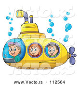 Cartoon Vector of Happy White Children in a Yellow Submarine by Visekart
