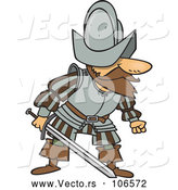 Cartoon Vector of Mad Conquistador Holding a Sword by Toonaday