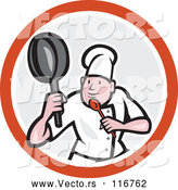 Cartoon Vector of Male Chef in a Kung Fu Fighting Stance Inside a Circle by Patrimonio
