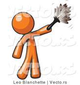 Cartoon Vector of Orange Guy Cleaning with a Feather Duster by Leo Blanchette