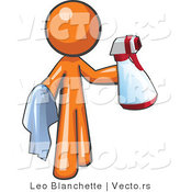 Cartoon Vector of Orange Guy Cleaning with a Spray Bottle and Cloth by Leo Blanchette