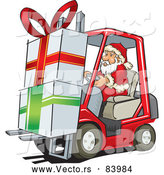 Cartoon Vector of Santa Delivering Big Presents with Forklift by David Rey