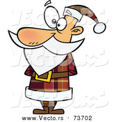 Cartoon Vector of Standing and Waiting Santa in a Brown Plaid Suit by Toonaday
