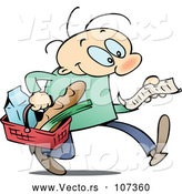 Cartoon Vector of White Man Carrying a Basket and Reading a Grocery Shopping List by Gnurf