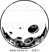 Retro Vector of Moon with Deep Craters - Black and White Line Art by Lawrence Christmas Illustration