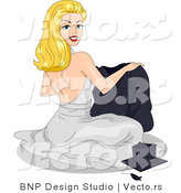Vector Cartoon of Happy Graduation Pinup Girl Folding a Gown by BNP Design Studio