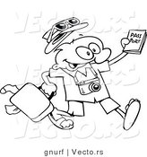 Vector Line Drawing of a Happy Cartoon Traveling Guy Carrying Luggage and Passport by Gnurf