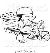Vector Line Drawing of a Pizza Delivery Man Delivering Fresh Pizzas on a Scooter by Gnurf