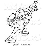 Vector Line Drawing of a Super Hero Cartoon Astronaut Aiming a Ray Gun by Gnurf