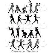 Vector of 18 Unique Boys and Girls Playing Baseball and Softball - Silhouette by Chromaco