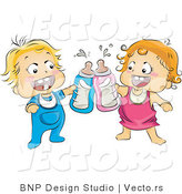 Vector of 2 Happy Babies Toasting Bottles by BNP Design Studio