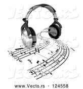 Vector of 3d Headphones with Sheet Music Streaming from Speakers by AtStockIllustration
