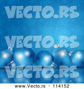 Vector of 3d Row of Christmas Baubles on a Reflective Surface over Blue and Snowflakes by KJ Pargeter