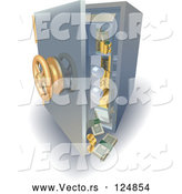 Vector of 3d Safe with Money and Gold Falling out by AtStockIllustration