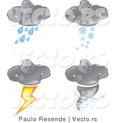 Vector of 4 Bad Weather Man Icons: Cloud Raining, Snowing, Lightning Strikes, and a Tornado by Paulo Resende