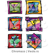 Vector of 6 Unique Cartoon Martini Cocktails by Chromaco