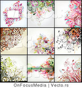 Vector of 9 Floral Background Design - Digital Collage Version 3 by OnFocusMedia