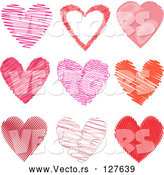 Vector of 9 Scribble Hearts in Pink and Red - Digital Collage by KJ Pargeter