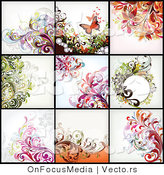 Vector of 9 Unique Floral Backgrounds - Digital Collage Version 2 by OnFocusMedia