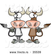 Vector of a 2 Cartoon Bull Cows Posing Together by Toonaday