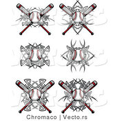 Vector of a 6 Unique Tribal Baseballs and Bats by Chromaco