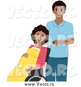 Vector of a African American Husband Pushing a Laboring Pregnant Woman in a Wheelchair by BNP Design Studio