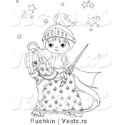 Vector of a Baby Knight on a Horse - Coloring Page by Pushkin
