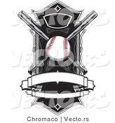 Vector of a Baseball and Bats over a Field with Blank Banners by Chromaco