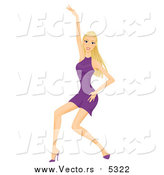 Vector of a Beautiful Blond White Woman Dancing in a Purple Dress and Heels by BNP Design Studio