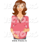Vector of a Beautiful Brunette Caucasian Pregnant Woman in a Pink Shirt Holding Her Belly by BNP Design Studio