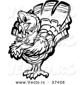 Vector of a Black and White Turkey Mascot with Folded Arms - Line Art by Chromaco