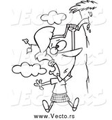 Vector of a Black and White Woman Hanging from a Branch in a Cliff by Toonaday