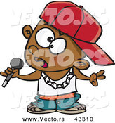 Vector of a Black Cartoon Boy Rapper Holding a Microphone by Toonaday