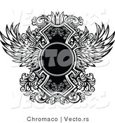 Vector of a Blank Circle Within Ornate Black and White Wings Design by Chromaco