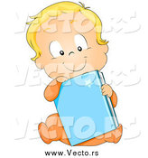 Vector of a Blond Caucasian Baby Boy Sitting with a Blue Book by BNP Design Studio
