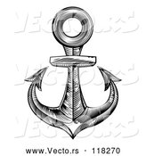 Vector of a Boat Anchor - Black and White Engraved Theme by AtStockIllustration