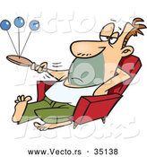 Vector of a Bored Cartoon Man Playing Paddle Ball While Sitting in a Chair by Toonaday