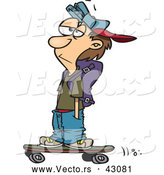 Vector of a Bored Cartoon Teenage Boy Skateboarding with His Hands in His Pockets by Toonaday
