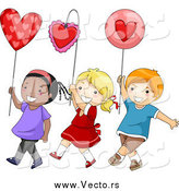 Vector of a Boy and Two Girls Walking with Hearts in a Parade by BNP Design Studio