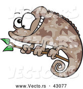 Vector of a Brown Camouflage Cartoon Chameleon Lizard Smiling on a Branch by Toonaday