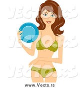 Vector of a Brunette Caucasian Summer Woman with a Frisbee by BNP Design Studio