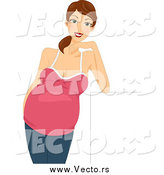 Vector of a Brunette White Pregnant Woman Leaning on a Sign by BNP Design Studio