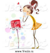 Vector of a Brunette White Stick Girl Holding a Love Letter by Her Mail Box by BNP Design Studio
