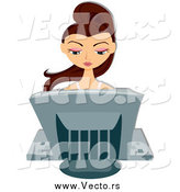 Vector of a Brunette White Woman Sitting Behind a Computer by BNP Design Studio