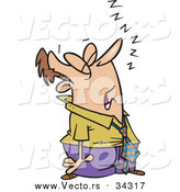Vector of a Business-Man Sleeping While Standing - Cartoon Style by Toonaday