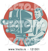 Vector of a Camera Guy Working over a Red Circle by Patrimonio
