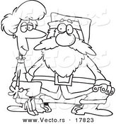 Vector of a Cartoon Adult Woman Sitting on Santas Lap - Outlined Coloring Page by Toonaday
